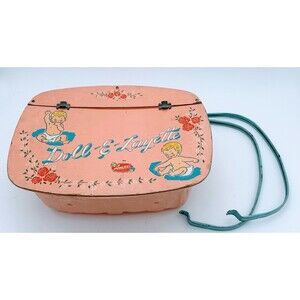 Vintage 1950s Doll-E-Layette Pink Woven Basket Style Baby Doll Case Amsco Toys